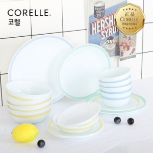 코렐 미니멀체크 원형 4인 홈세트 16P