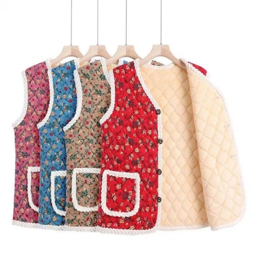 기타 여성 보온 꽃무늬 융털 조끼 김장 촌캉스 베스트 KK883