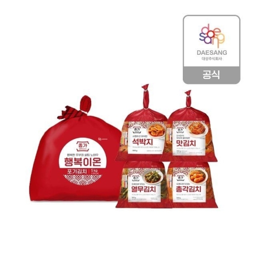 대상 종가 행복이온 포기김치5kg+별미 석박지/총각/열무/맛 소단량 4종 골라담기
