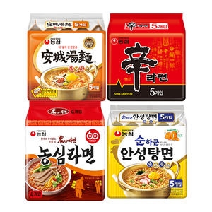 안성탕면 5개 + 농심라면 4개 + 순하군 안성탕면 5개 + 신라면 5개
