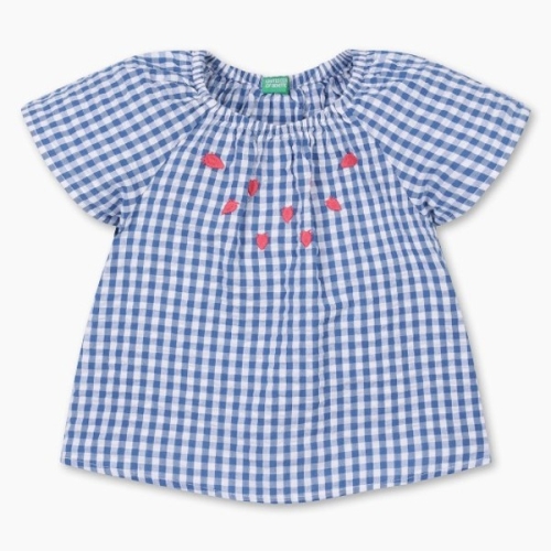 베네통키즈 키즈 보리에디션 딸기자수체크블라우스 5QKUGQ01X NY
