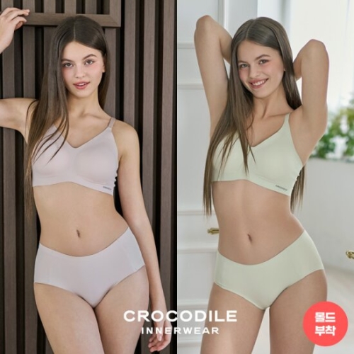 크로커다일 감탄 라이크라 인견쉘론 몰드부착 스트랩 브라팬티세트 4종