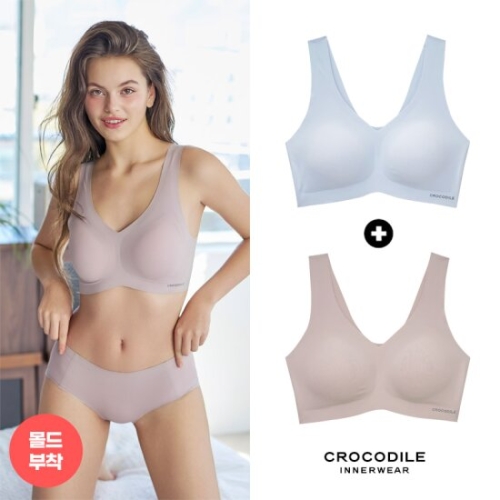 크로커다일 감탄 라이크라 쉘론 몰드부착 런닝형 브래지어 2종