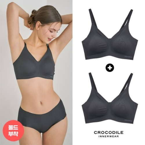 크로커다일 감탄 라이크라 인견쉘론 몰드부착 스트랩 브래지어 2종