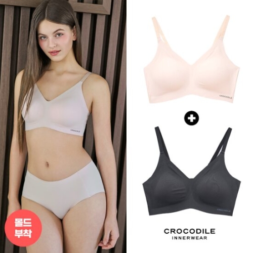 크로커다일 감탄 라이크라 인견쉘론 몰드부착 스트랩 브래지어 2종