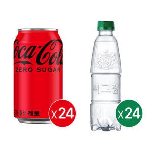 코카콜라음료 코카콜라 제로 350ml x 24개 + 씨그램 라벨프리 플레인 350ml x 24개