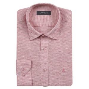 란체티 레드 컬러 요크무늬 밑단 일자 컷 일반핏 긴소매셔츠 LXS6001RE