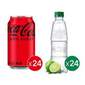 코카콜라음료 코카콜라 제로 350ml x 24개 + 씨그램 라벨프리 라임 350ml x 24개