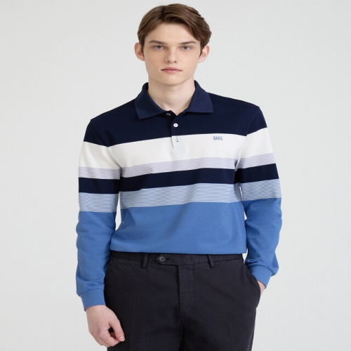 닥스 남성 코튼 혼방 네이비 면블럭 긴팔 카라 티셔츠_DMTS5AC21N2