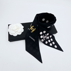 샤넬 25P 쁘띠 트윌리 방도 진주 스카프 헤어밴드 블랙 AAA912