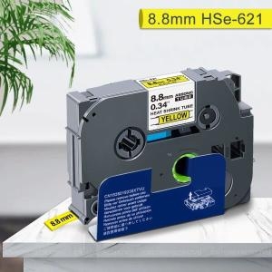 브라더  호환 열 수축 튜브 HSe-621 HSe 621 Ptouch 라벨 프린터 호환 8.8mm 테이프 검정색 노란색