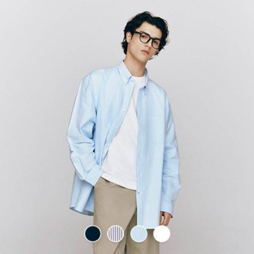 지오다노 045503 남자 봄 코튼 오버핏 옥스포드 긴팔 셔츠 01045503