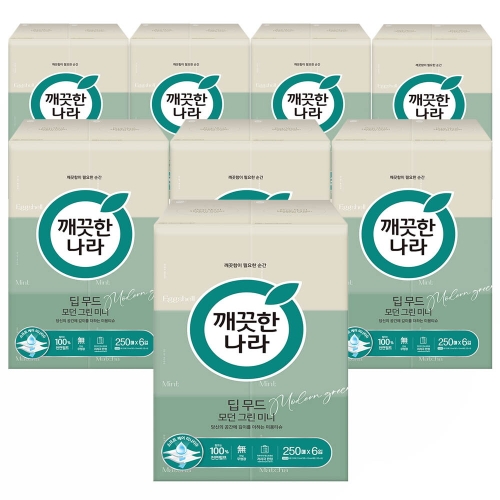 깨끗한나라 딥무드 모던 그린 미니 미용티슈 250매 (6입)