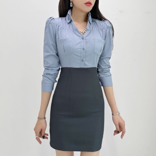 금찌 나르샤 배색 원피스 ST7188D