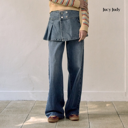 쥬시쥬디 여성용 레이어드 랩 면 데님 스커트 JZSK121D 26 인디고