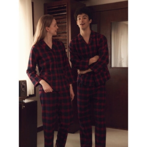 비너스  크리스마스 면100 선염 20수 양면 기모 커플 파자마SPA2433M