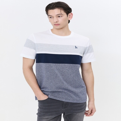헤지스 남성 네이비 컬러블록 면 반팔티셔츠_WHTS4B803N2 233758