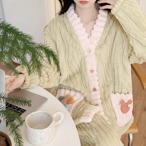 쉬블림로브 상의+하의 여성 극세사 패턴 수면잠옷 GWD0364