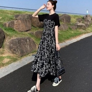 하이 여성 캐주얼 웨스트 스타일 필수템 블랙 롱 원피 WFGV5D8