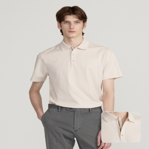 닥스 남성 아이보리 삼색 TAPE 포인트 반팔 카라티_DMTS5B301IV