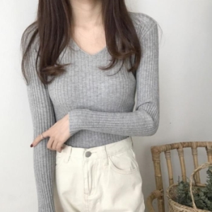 오노마 ONM 여성 슬림핏 니트 브이넥 골지스타일 긴팔티셔츠 4색 11579479