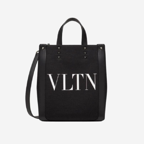 발렌티노 VLTN 에코랩 미니 캔버스 쇼퍼백 블랙 화이트 B0B78PYY0NI