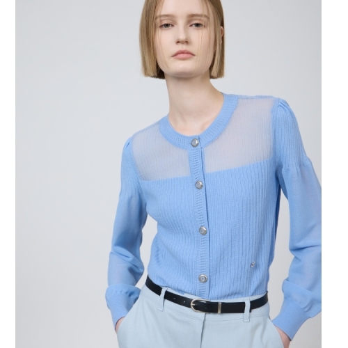 ZOOC 여성 울 블렌드 시스루 블록 가디건 Z251KSL003