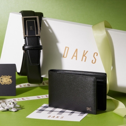 닥스 로고 포인트 소가죽 지갑벨트세트 DBWA5E980BK