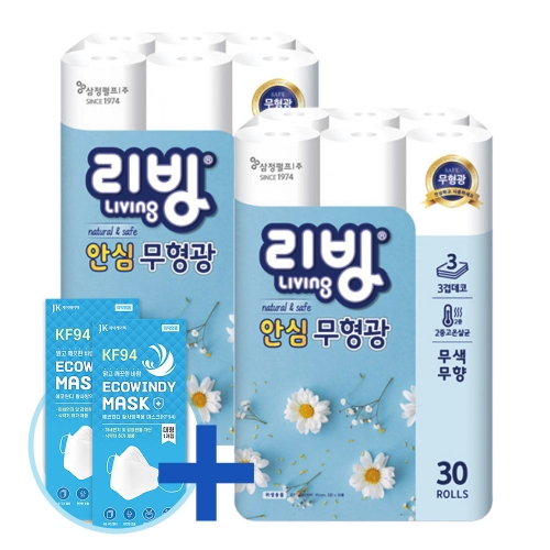 리빙 더 순수 무형광 25m (30롤)*2팩 + 윈디마스크 2매 세트