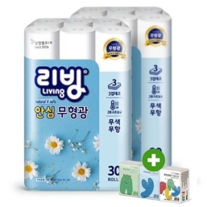 리빙 더 순수 무형광 25m (30롤)*2팩 + 포켓티슈 10매*3팩 세트