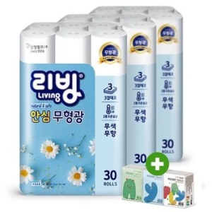 리빙 더 순수 무형광 25m (30롤)*3팩 + 포켓티슈 10매*3팩 세트
