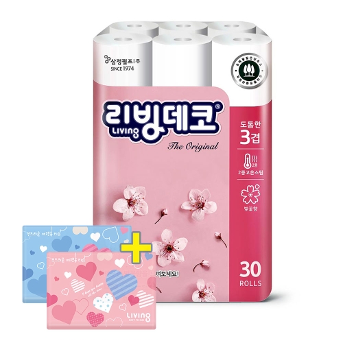 리빙 데코 30m (30롤) + 여행용티슈 40매*2팩 세트