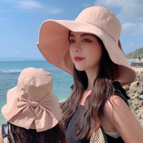 셀러허브 JHP5S0TU_51IE햇빛차단 와이드챙 빅리본장식 버킷햇