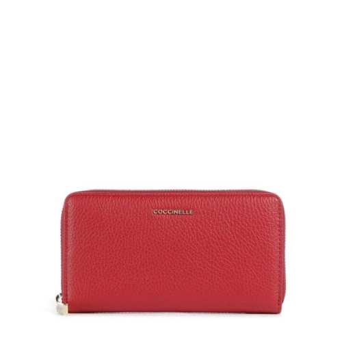 코치 넬레 Coccinelle 메탈릭 소프트 월렛 그레인 가죽 레드 지갑 386081