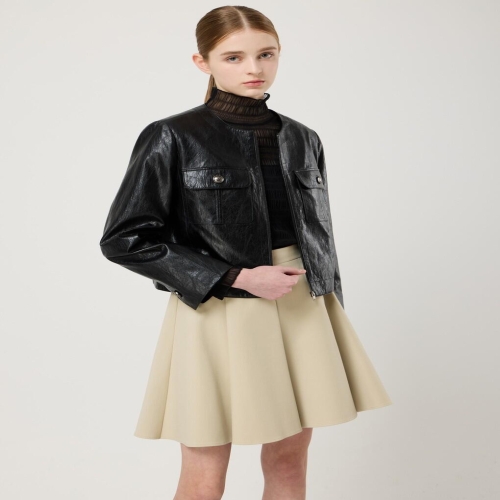 씨씨콜렉트 여성 에코 레더 칼라리스 크롭 자켓 C251PSF512