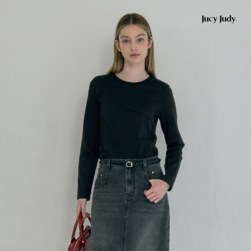 쥬시쥬디 여성용 아웃 심실켓 면 티셔츠 JZTS021F 085 BLACK