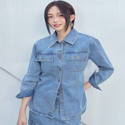 플라스틱아일랜드 여성 벨트옵션 데님 셔츠_PR2DB361