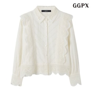 GGPX 여성 페미닌 펀칭 버튼업 프릴 긴팔 블라우스 GOCBA010D