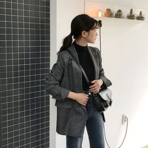 리빌모아 여자 스탠다드 캐주얼 체크 롤업 심플 자켓 OCW-JKA-SWFGY7EK