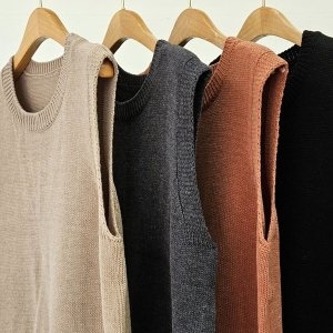 리빌모아 여자 빅사이즈 라운드 옆트임 무지 니트 조끼 OCW-VEA-SWFGY4QG