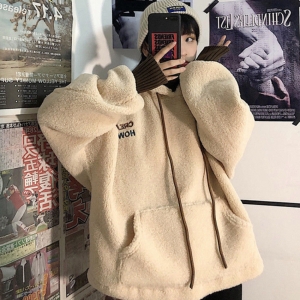 리빌모아 여자 겨울 오버핏 폴라 양털 후드 후리스 DMSW-TSW-SYT24-베이지