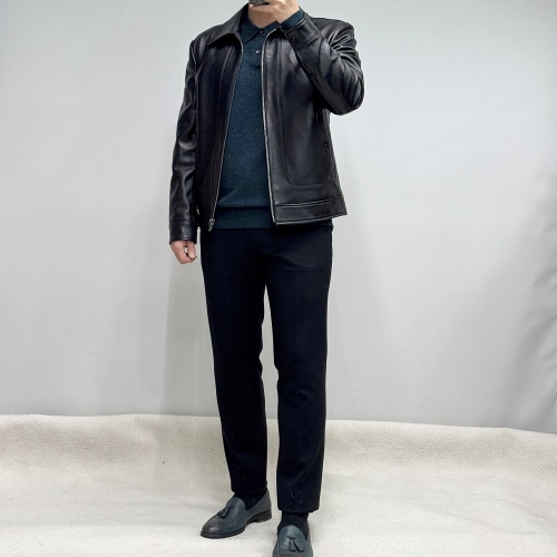 바쏘옴므 천연 양가죽 블랙 기본핏 가죽라이더자켓_WSY3GU18ABK