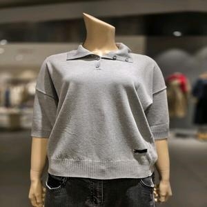 보니스팍스 반오픈 카라 단추 5부 니트_B3G22KPO010