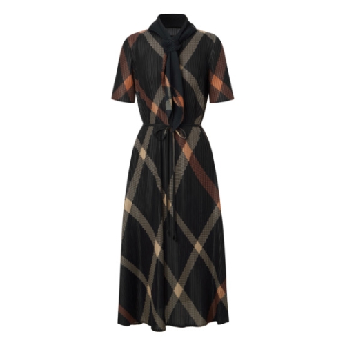 닥스레이디스 여성 사선 체크 반팔 롱 플리츠 원피스 DLDR5BP24