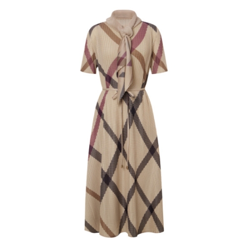 닥스레이디스 여성 사선 체크 반팔 롱 플리츠 원피스 DLDR5BP24