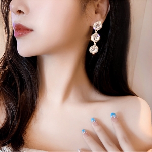 기타  노마진 nomajin_life3단 크리스탈 동글 원 롱 드롭 은침 귀걸이