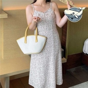 러블리 플로랄 스트랩 롱원피스 여름 니트 나시 WFH2VOH