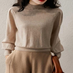 오노마 ONM 모던 클래식 여자 퍼프소매 하프터틀넥 벌룬 니트 30248252