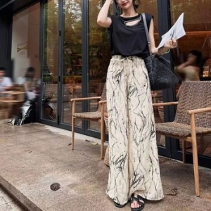 하이 웨이스트 와이드 냉감 밴딩 팬츠 WFH64MH