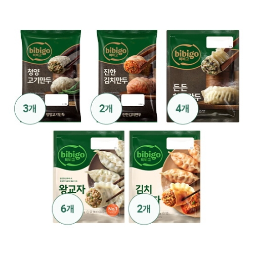 CJ제일제당  비비고 왕교자 6개 + 김치왕교자 2개 + 한섬만두 4개 + 청양고기만두 3개 + 진한김치만두 2개